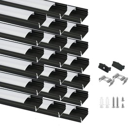 Besseto 20Pack 3.3Ft/1M Black LED Aluminum Channel,LED Strip Light Diffuser Aluminum Channel Profile Housing Track for Under Cabinet Counter and Stairs (Black-20Pack 3.3ft)