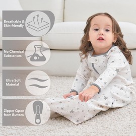 Baby Sleeping Bag 100% Cotton 0.5 TOG Long Sleeves Wearable Blanket Various Sizes Sleeping Sack for Newborn Boys Girls Infant Toddlers Baby 0-6 Months - White Star