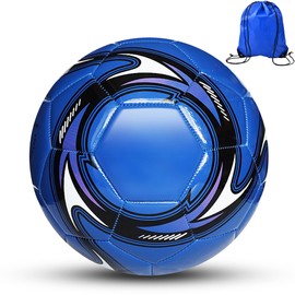 LEKAYIHU Soccer Ball Size 4 Soft PU with Football Bag Needle for Practice Training Anti-Explosion Design Indoor Outdoor Suitable for School Training Practice (Pearl Blue, Size 4)