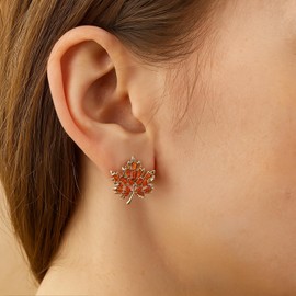 Sonateomber Gold Maple Leaf Stud Earrings for Women, Dainty Cute Orange CZ Rhinestone Fall Leaves Cartilage Autumn Earings Prom Holiday Fashion Jewelry Gift