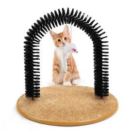 Cat Arch Self Groomer,Cat Arch Scratcher,Cat Rubbing Post for Indoor Cats,Pet Face Head Self Scratching Grooming Brush,Kitten Hair Massaging Brush for Shedding with Bristle & Interactive Hanging Toy