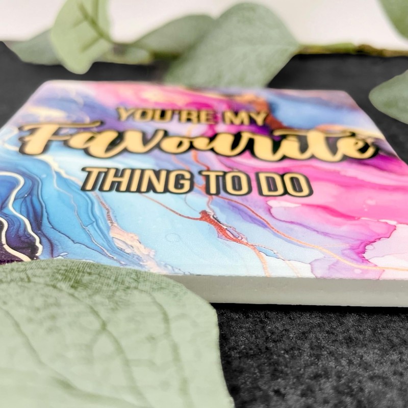 Romantic Quote Coaster, Marble Design Background, Pink and Blue Abstract