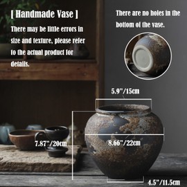 Denique Rustic Vase for Home Decor, Farmhouse Terracotta Vases, Large Ceramic Vase for Living Room Decor, Black Pottery Vase Large Clay Vase, Rustic Farmhouse Tabletop Decor(A-20cm)