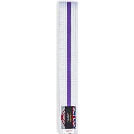 Playwell Martial Arts Cotton White Belt With Coloured Stripes Grading Belt - (Karate, Judo Taekwondo) (White Belt With Purple Stripe, 250cm)