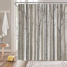 GCTNBJL Tree Shower Curtain Abstract Birch Tree Trunk Forest Branch Wooden Board Rustic Vintage Nature Fall Brown Gray Bathroom Home Curtain with Hooks,70" Wx70 H