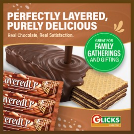 LayeredUp Wafer Cookies, Rich Dark Chocolate Coated Wafers, 24 Pack | Dairy Free | Light & Crunchy | Individually Wrapped Snack Bars