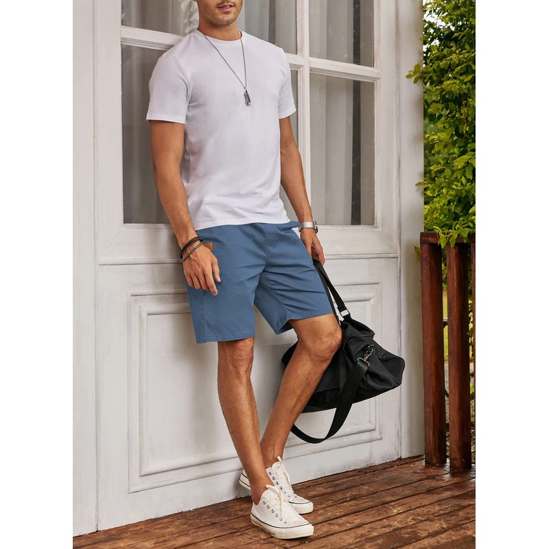 Jmierr Men's Summer Chino Shorts, Cotton, Elastic Waist, with Pockets,