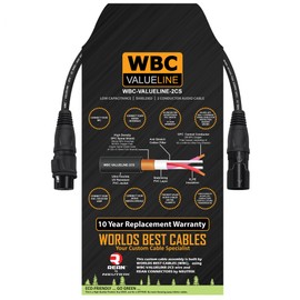 WBC-VALUELINE-2CS (22 AWG) - 1 Foot–Low-Capacitance Shielded Balanced Flexible Microphone, Active-Speaker & Interconnect Cables with Neutrik-Rean IP65 Rated Gold XLR Connectors