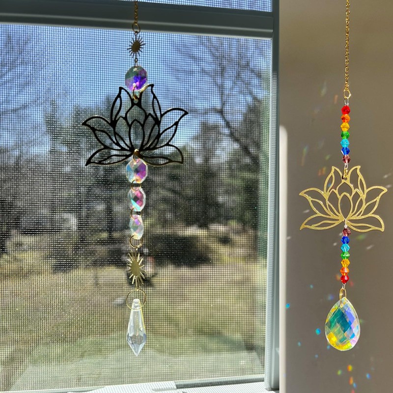Suncatcher with Amethyst Crystal Hanging - 4 Pcs Hanging Suncatcher