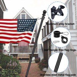 Xaoyaya 6Ft Stainless Steel Flag Pole,Heavy Duty Nylon 3x5 Ft American Flag,Kit for Outside House Residential or Commerical,Tangle Free Kit Aluminum Alloy Rings and Bracket (Silver Flag Pole)