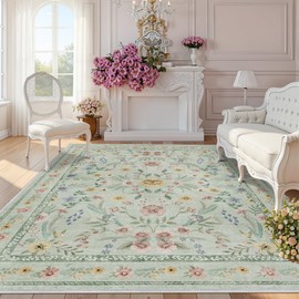 Dadasgk Green Floral Rug for Girls,6x9 Washable Botanical Bedroom Rug for Nursery, Playroom or Kids Room,Soft Non-Slip Carpet for Forest Themed Baby Room Decor