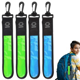 GOMETY LED Flashing Light for School Bag, Pack of 4 Children's Reflectors Flashing Light School Bag with 3 Modes Safety Light Waterproof Reflector Pendant for Backpack Hiking Jogging (Blue + Green)