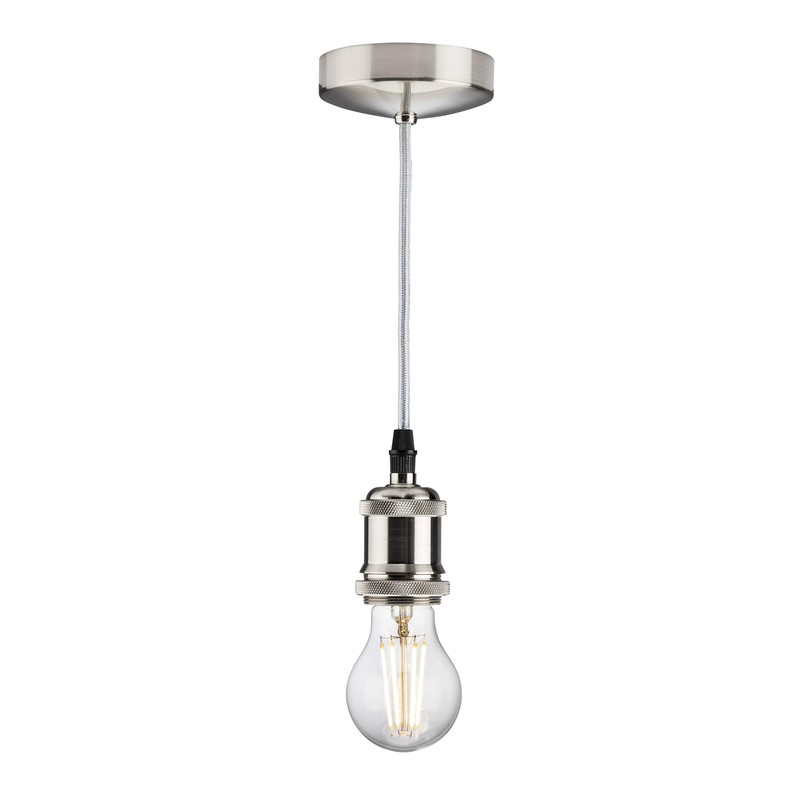 Knightsbridge 6 Inch E27 Vintage Pendant Set in Brushed Chrome