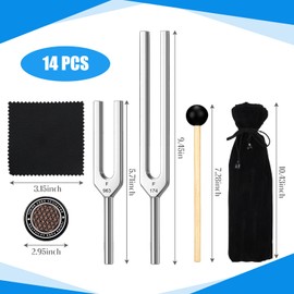 14 Pcs Tuning Fork Set, 9 Chakra Frequencies 174hz to 963hz for Yoga & Sleep, Precision-machined Aluminum Alloy, Meditation Tools with Activator, Suitable for Mental Focus, Relaxation