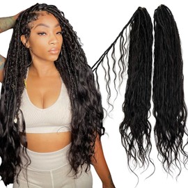 Locs Human Hair Crochet Boho Locs Extensions Pre Looped Goddess Body Wave Curly Ends Knotless Box Braids Faux Locs For Women 3Packs/72Strands 18 Inch