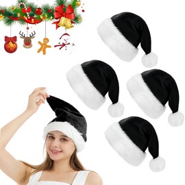 Christmas Hat, Dance Pandas, Set of 4 Santa Hats, Black Christmas Hats, Adult Santa Hat Made of Plush, Cuddly Soft and Comfortable for Adults