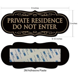 Private Residence Do Not Enter Sign - No Trespassing Safety Sign, Durable Acrylic Material, Strong Self-Adhesive, Quick Installation, Suitable for Your Front Door and Wall (9×3.5 Inches, Black/Gold)