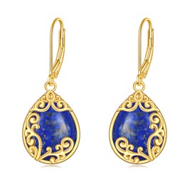 Lapis Lazuli Earrings Sterling Silver Filigree Teardrop Blue Lapis Dangle Dangly Drop Leverback Earrings Boho Jewelry Gifts for Women