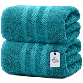 DAN RIVER Bath Sheets Set of 2 – 550 GSM Ultra Super Soft & Highly Absorbent Sheets – 100% Cotton Jumbo Large Bath Towels for Bathroom, Home, Hotel, Spa, Beach, Pool, Gym – 35”x70” in Teal
