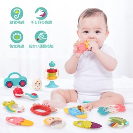Qizebaby Baby Toys Rattle Toys 12PCS Teeth Toy Newborn Playset Educational Pacifier & Rattle Baby 6 Months 3 Months 0 Years 1 Year 2 Years Old Baby Newborn Infant Boy Girl Baby Shower Birthday Christmas Gift