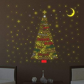 Wallflexi Christmas Decorations Wall Stickers " Christmas Glow Tree -French Quotes " Wall Murals Decals living Room Children Nursery School Restaurant Cafe Hotel Home Office Décor, multicolour