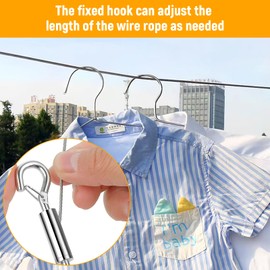 Liekadijiae Wire Rope Kit, 5 m Stainless Steel Wire Rope with Length Adjustable Hook, 304 Stainless Steel Rope Tensioner, 2 mm Stainless Steel Rope PVC-Coated, Wire Rope for Washing Line, Climbing