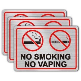 No Smoking Signs for Business, 3 Pack 10×7 Inch Reflective Vinyl No Smoking Stickers, Brushed Metal Look, Waterproof & Weatherproof Self-Adhesive Labels for Office, Restaurant, Hotel, Indoor Outdoor