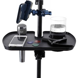 Microphone Stand Tray, Mic Stand Cup Holder, Music Stand Drink Holder, Clamp on Tray Fit Most Music Stand Tray for Studio Concert Karaoke & Parties, Music Stand Accessories (Multi-Functional)