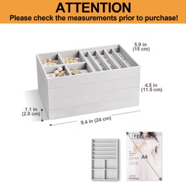 ProCase Stackable Jewelry Organizer Trays for Drawers, Jewelry Drawer Inserts Container Display Case Storage for Earring Necklace Rings Bracelet with Removable Dividers -Grey, 4 Layers