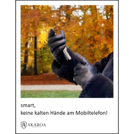 AKAROA ESTD 2019 ISA Women's Leather Gloves with Touchscreen Function, Italian Leather, Recycled Knitted Lining 50% Cashmere and 50% Wool, 4 Sizes S - XL, Isa2 Navy