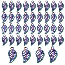 COGCHARGER 40 Pieces Leaf Charms Pendant Rainbow Color Alloy Charms Filigree Leaf Charms Pendant for Jewelry Necklace Earring Making Crafts