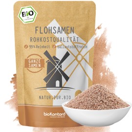 bioKontor Organic psyllium seeds whole 500 g - Indian psyllium seeds 99% purity - high fibre psyllium seeds - raw food quality for smoothies, baking & recipes - natural - German hand filling
