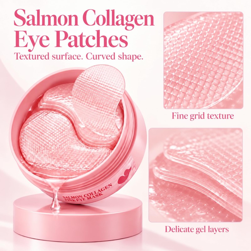 Collagen Eye Patches,Pink Under Eye Mask for Dark Circle, Puffy