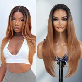 STUDIOCUT BY PROS 26 Inch Layered Long Waist Length Straight Lace Front Wigs Middle Center Part Wig for Black Women Heat Resistant Synthetic Wigs DPL001 (26 Inch, OT27)