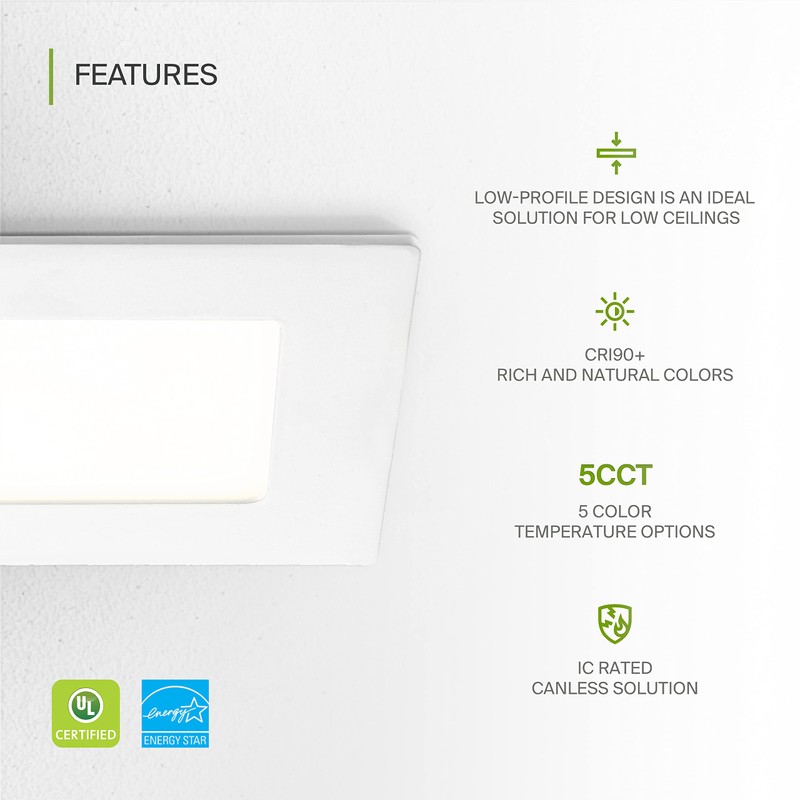 ASD 6 Pack LED Square Recessed Lighting 3 Inch, 5