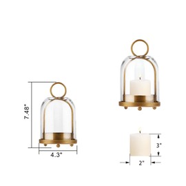 Twakutwaku 7.5" High Versatile Modern Metal Hurricane Lantern with Handmade Sturdy Glass Dome for 2" Pillar Candle & Plants (Brass, 4" x7.5)