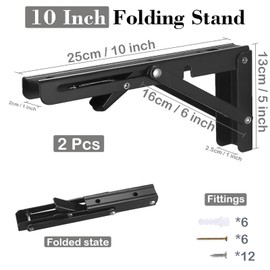 Vebetter Folding Console 250 mm, Pack of 2 Folding Console Heavy Duty Stainless Steel Folding Table Wall, Folding Shelf Brackets, Load Capacity 60 kg, for Space-Saving Home, Kitchen, Office, Folding