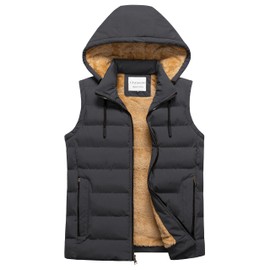 Chrisuno Mens Quilted Vest Puffy Men Fall Outerwear Men's Outdoor Winter Warm Puffer Padded Hooded Sleeveless Jacket Dark Grey XL