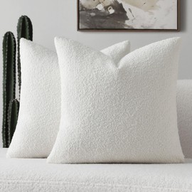 FUTEI Pack of 2 White Boucle Accent Decorative Throw Pillow Covers,26x26 Inch Soft Solid Textured Euro Pillow Shams,Home Decor for Couch Bed Living Room