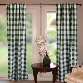 lovemyfabric Big Buffalo 2 Inch Checkered 100% Polyester Curtain Window Treatment/Decor Panel Country Style- Hunter Green and White (2, 56"X48")