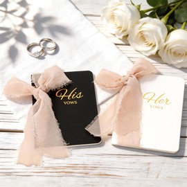 Wedding Vow Books His and Hers, Soft Touch Cover with Ribbon & Gift Box, 28 Lined Pages, Premium Elegant Keepsake for Bride & Groom Ceremony, Wedding Gift & Registry Must-Haves (Black & White)