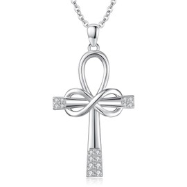Twoowl Ankh Necklace 925 Sterling Silver Infinity Pendant Ancient Egyptian Protection Jewellery Gifts for Women Girls Birthday