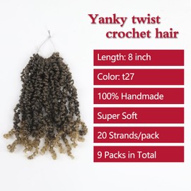 Yanky Twist Crochet Hair, PILLUGER Yaki Twists Hair Micro Spring Twist Braids,9 Packs Pre-looped passion Twist Brown Senegalese With Curls Crochet Synthetic Hair Extensions(T27)