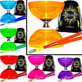 Quartz Diabolo Free Runner with Ball Bearing Triple Layer Set with Coloured Diabolo Fiber Hand Sticks and Diabolo Cord + Diabolo Carry Case, Quartz Ii Diabolo Set, Orange Diabolo/Orange Stix