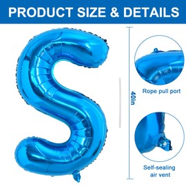 TONIFUL 40 Inch Large Blue Letter S Balloons Giant Alphabet Letter Balloons,Foil Mylar Big Balloons for Birthday Party Anniversary Supplies Decorations
