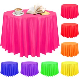 Preboun 4 Pack Neon Party Plastic Tablecloth Disposable 84 Inch Round Table Cover Decorative Large Assorted Color Tablecloth Circle Table Cover for Party Wedding Birthday Decorations (Vivid Color)