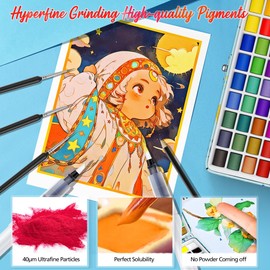 50 Colors Watercolor Paint Set with 6 Brushes, Portable Travel Water Color Kit with Carrying Case, Palette and Accessories, Non-Toxic Art Supplies Gift for Artists Adult Teen Kids Girls Boys