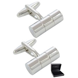 COLLAR AND CUFFS LONDON - Premium Cufflinks with Presentation Gift Box - Cylinder - Three Section Design - Brass - Classic Tube Design - Circular Cylindrical - Silver Colour