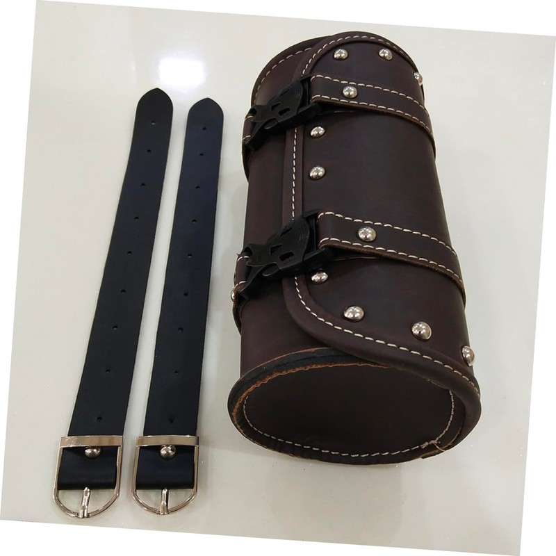 STOBAZA PU Leather Motorcycle Saddlebag Round Tool Storage Bag with