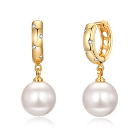 XYJZXY Pearl Earrings for Women Gold Hoop Earrings Pearl Drop Earrings Pearl Hoop Earrings 10mm